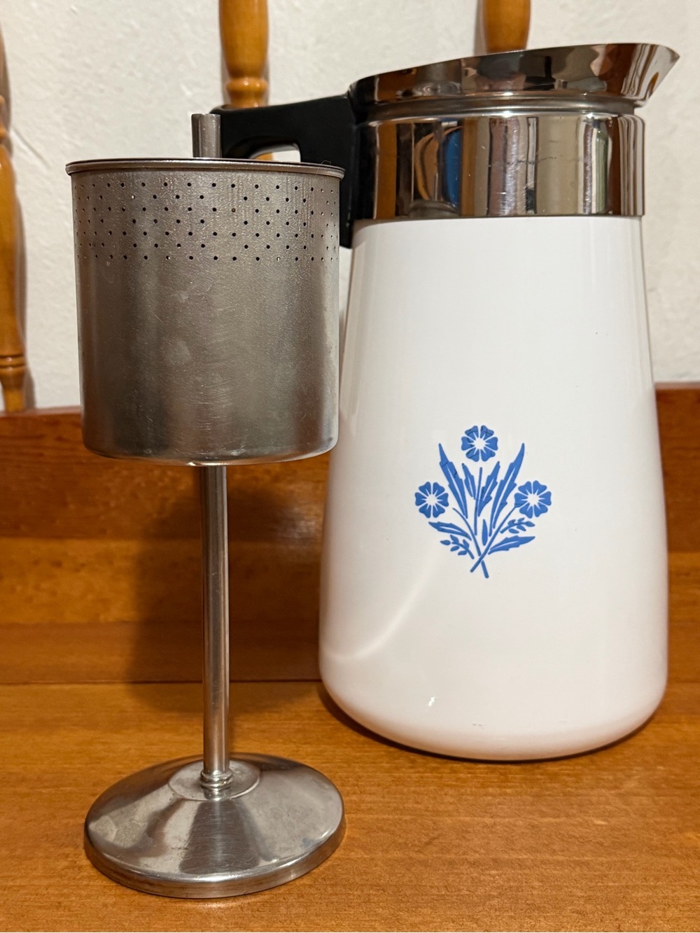 Vintage Corning Ware Blue Cornflower 9 Cup Stovetop Percolator Complete - Picture 8 of 11